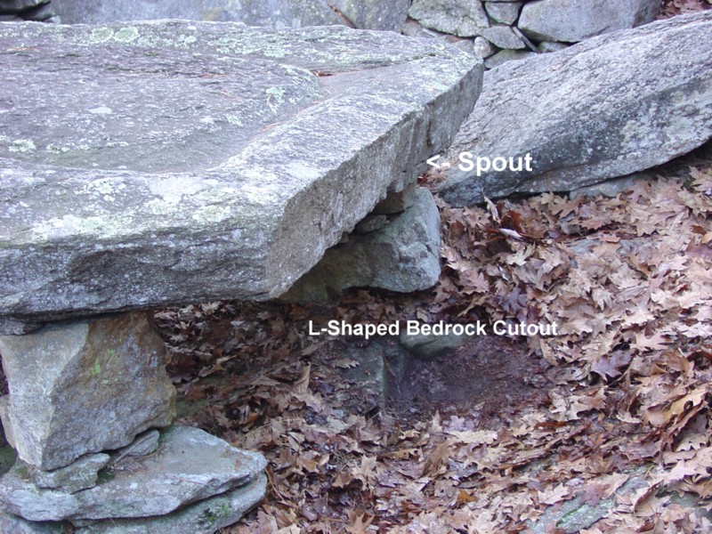 America's Stonehenge - Large Grooved Stone - Spout & L-Shaped Cutout